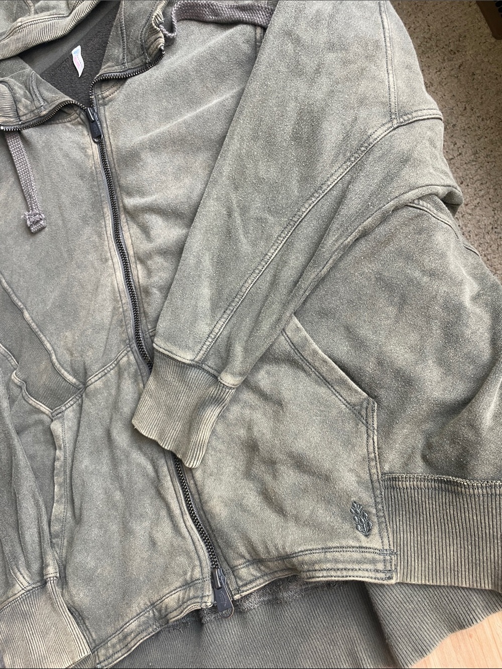 Free People Movement Washed Olive Oversized Zipped Hoodie with Drawstrings - Picture 8 of 12